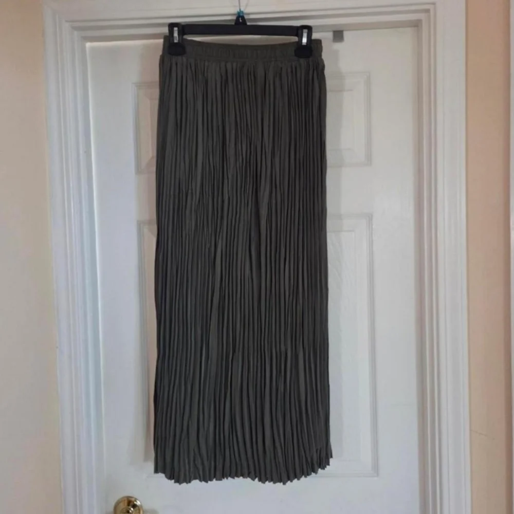 Vintage Green Pleated Maxi Skirt Lagenlook Size 8P Made In USA Forest Fairy